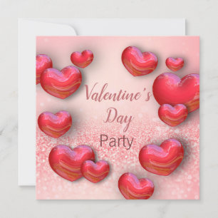 Valentijnsdag Red Hearts Glitter Party Kaart