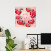 Valentijnsdag Red Hearts Glitter Poster Print (Thuiskantoor)