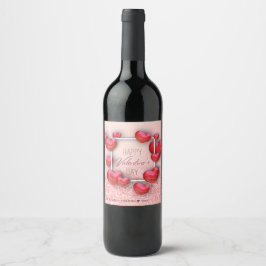 Valentijnsdag Red Hearts Glitter - Wijnlabel Wijn Etiket