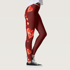 Valentijnsdag Red Hearts JOUW TEKST in Leggings