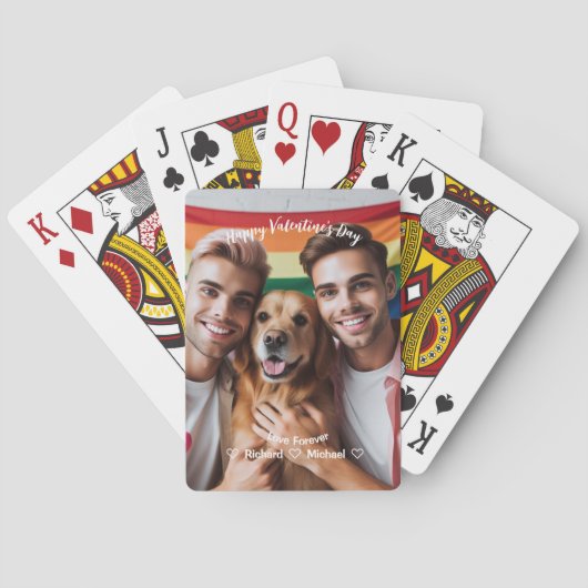 Valentijnsdag | Red Hearts LGBT Custom Foto Pokerkaarten (Achterkant)