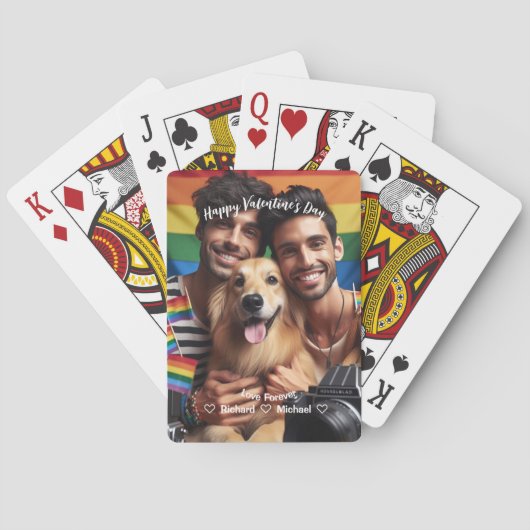 Valentijnsdag | Red Hearts LGBT Custom Foto Pokerkaarten (Achterkant)