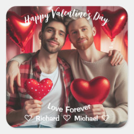 Valentijnsdag | Red Hearts LGBT Custom Foto Vierkante Sticker
