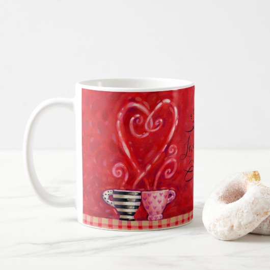 Valentijnsdag Red Hearts Love Coffee Quote Koffiemok (Met donut)