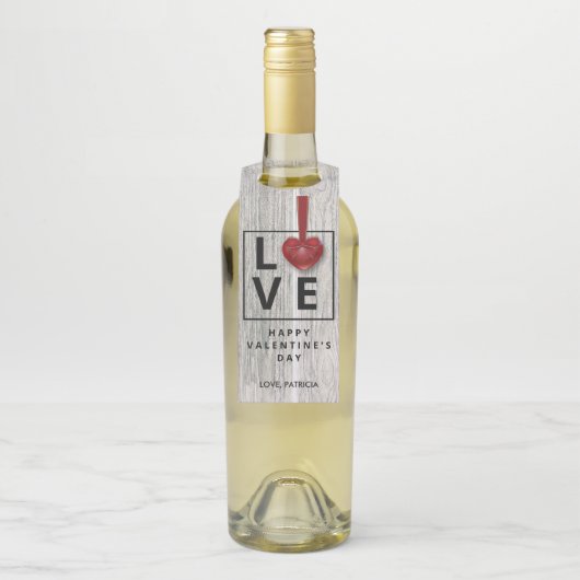 Valentijnsdag Red Hearts Modern Rustic Wood LOVE Flessenhanger (Op fles)