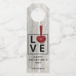 Valentijnsdag Red Hearts Modern Rustic Wood LOVE Flessenhanger