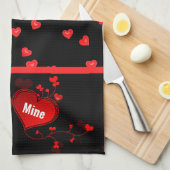 Valentijnsdag Red Hearts op zwart Theedoek (Quarter Fold)