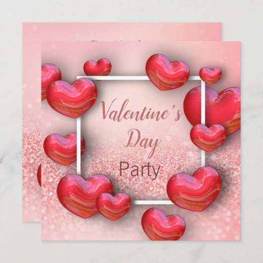 Valentijnsdag Red Hearts - partijuitnodiging Kaart (Voorkant / Achterkant)