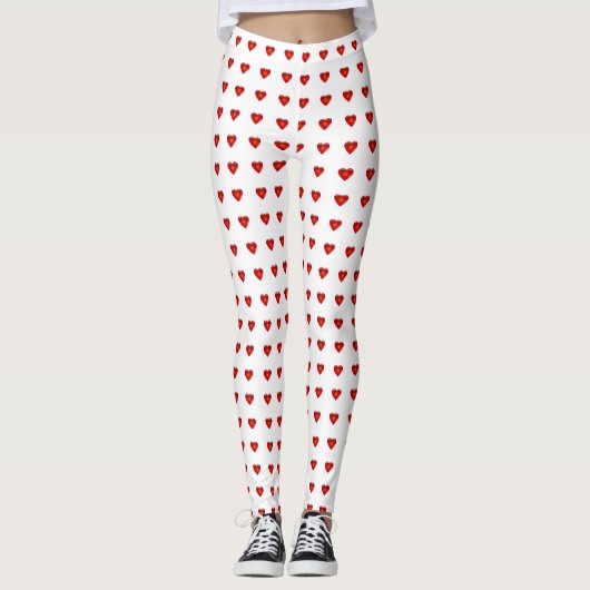Valentijnsdag Red Hearts White Heart Women's Leggings (Voorkant)