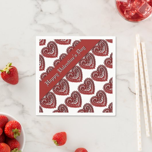 Valentijnsdag Red Lace Hearts Pattern Napkins Servetten (Insitu)