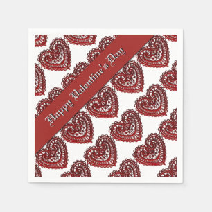 Valentijnsdag Red Lace Hearts Pattern Napkins Servetten