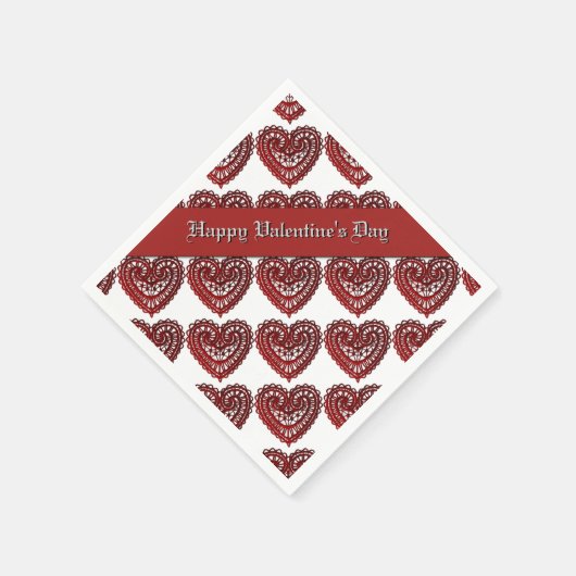 Valentijnsdag Red Lace Hearts Pattern Napkins Servetten (Hoek)