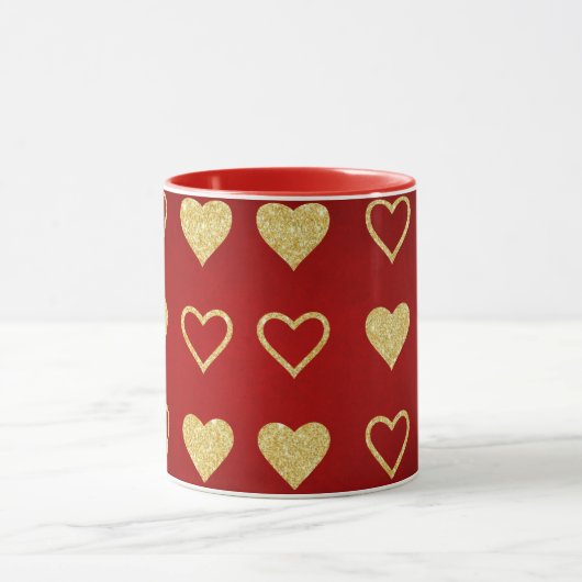 Valentijnsdag Red Luxury Golden Hearts Mok (Midden)