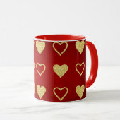 Valentijnsdag Red Luxury Golden Hearts Mok (Voorkant rechts)