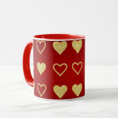 Valentijnsdag Red Luxury Golden Hearts Mok (Voorkant links)