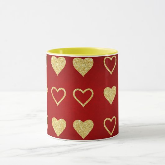 Valentijnsdag Red Luxury Golden Hearts Mok (Midden)