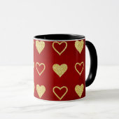Valentijnsdag Red Luxury Golden Hearts Mok (Voorkant rechts)