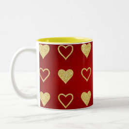 Valentijnsdag Red Luxury Golden Hearts Tweekleurige Koffiemok
