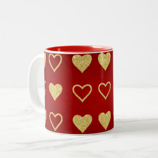 Valentijnsdag Red Luxury Golden Hearts Tweekleurige Koffiemok
