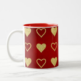 Valentijnsdag Red Luxury Golden Hearts Tweekleurige Koffiemok