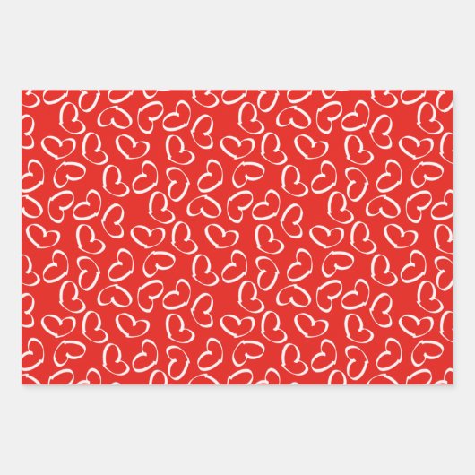 Valentijnsdag - Red Open Hearts Random Pattern Inpakpapier Vel (Voorkant 2)
