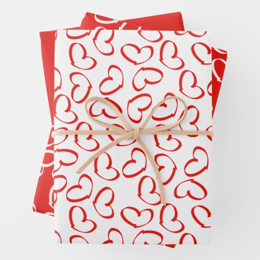 Valentijnsdag - Red Open Hearts Random Pattern Inpakpapier Vel (In situ)