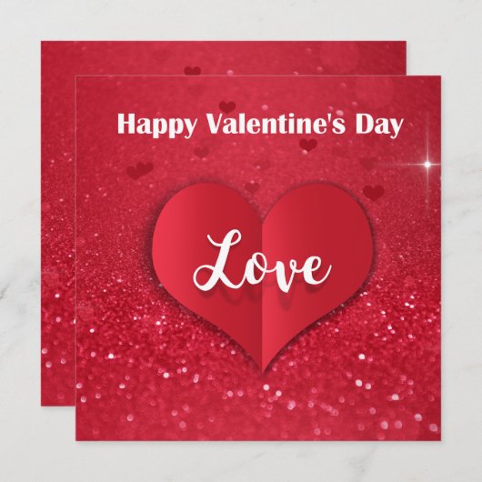 Valentijnsdag Red Paper Heart Glitter - Kaart (Voorkant / Achterkant)