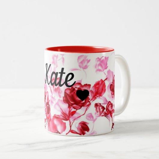 Valentijnsdag Red Rose Custom Name Mok Cup Tea (Voorkant rechts)
