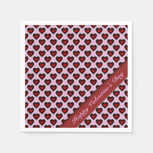 Valentijnsdag Red & Roze Heart Pattern Napkins Servetten (Voorkant)
