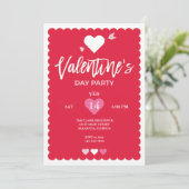 Valentijnsdag Red Scalloped Edges Party Kaart (Staand voorkant)