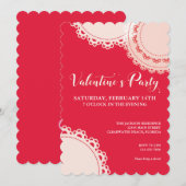 Valentijnsdag Red White Doilies Party Kaart (Voorkant / Achterkant)