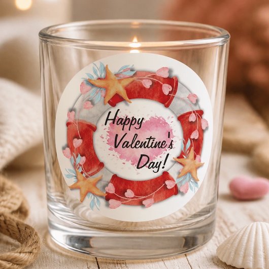 Valentijnsdag Reddingsboei & Hartjes Ronde Sticker
