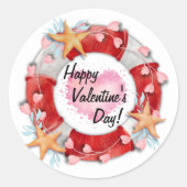 Valentijnsdag Reddingsboei & Hartjes Ronde Sticker (Voorkant)