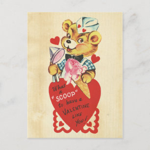 Valentijnsdag Retro Beer Kinder Rode Hart Pun Meis Feestdagenkaart
