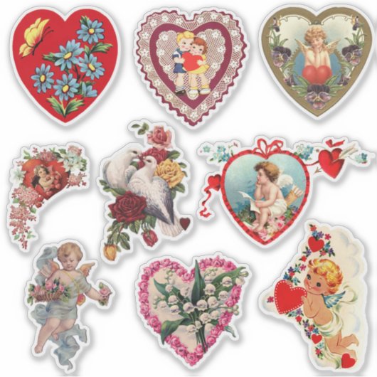  Valentijnsdag Retro Classic Hearts Sticker (Voorkant)