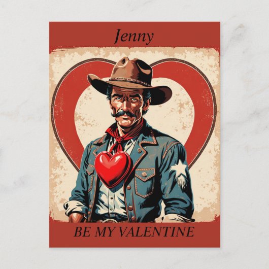 VALENTIJNSDAG Retro Cowboy bewerkbaar Briefkaart (Voorkant)