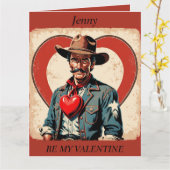 VALENTIJNSDAG Retro Cowboy bewerkbare Kaart (Gele Bloem)