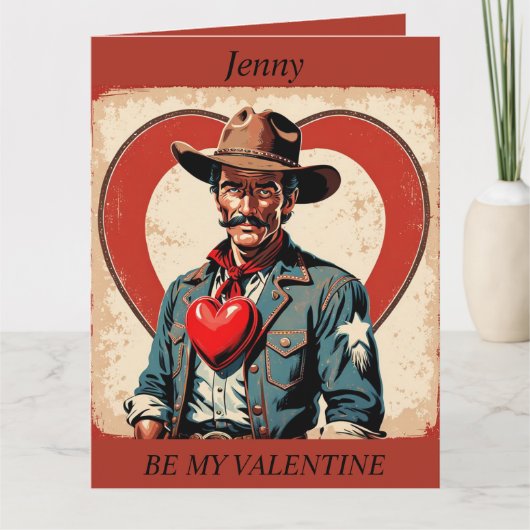 VALENTIJNSDAG Retro Cowboy bewerkbare Kaart (Voorkant)