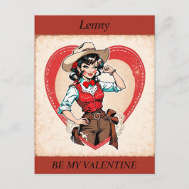 VALENTIJNSDAG Retro Cowgirl bewerkbaar Briefkaart