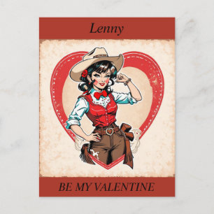VALENTIJNSDAG Retro Cowgirl bewerkbaar Briefkaart