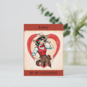 VALENTIJNSDAG Retro Cowgirl bewerkbaar Briefkaart (Staand voorkant)