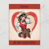 VALENTIJNSDAG Retro Cowgirl bewerkbaar Briefkaart (Voorkant)