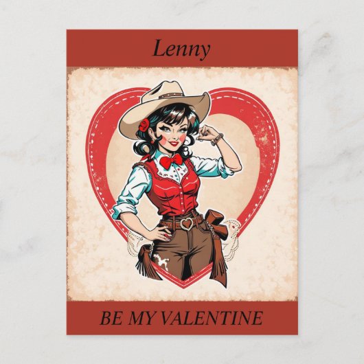VALENTIJNSDAG Retro Cowgirl bewerkbaar Briefkaart (Voorkant)