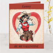 VALENTIJNSDAG Retro Cowgirl bewerkbare Postkaart Kaart (Gele Bloem)
