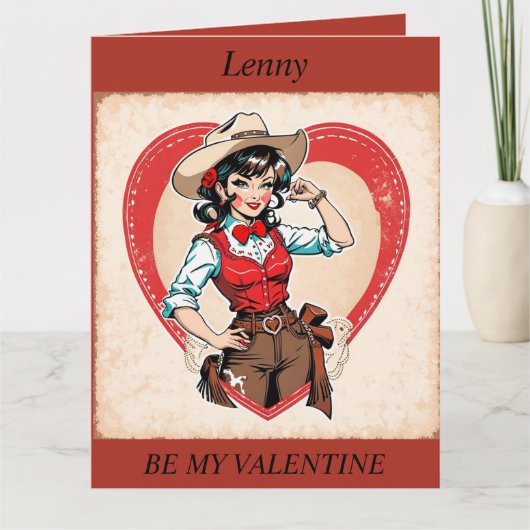 VALENTIJNSDAG Retro Cowgirl bewerkbare Postkaart Kaart (Voorkant)