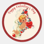 Valentijnsdag Retro Cupido Rood Aangepast Ronde Sticker (Voorkant)