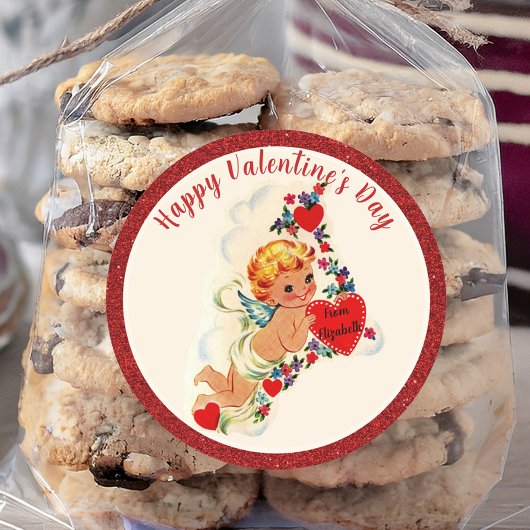 Valentijnsdag Retro Cupido Rood Aangepast Ronde Sticker
