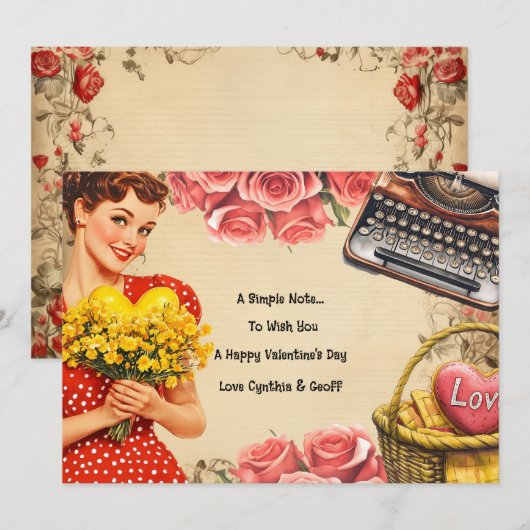  Valentijnsdag Retro Flat Holiday Kaart (Voorkant / Achterkant)