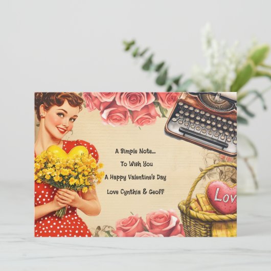  Valentijnsdag Retro Flat Holiday Kaart (Staand voorkant)