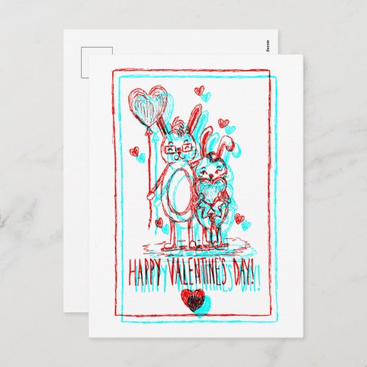 Valentijnsdag Retro Glitch Vakantie Kaart (Voorkant / Achterkant)